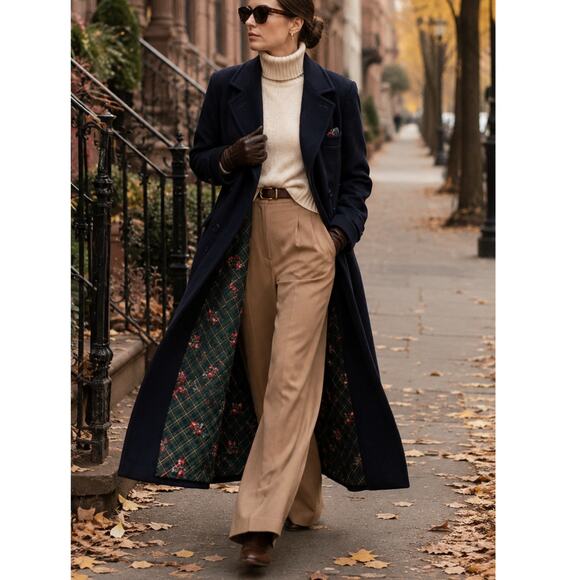 Vintage Jackets & Blazers - Vintage Evan Picone 100% Wool Double Breasted Long Overcoat Made USA M/L